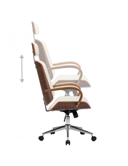 Sedia Girevole con Poggiatesta Crema Similpelle e Legno Curvato