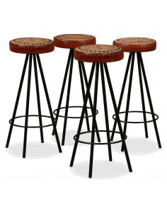 Set da Bar 5 pz Legno Massello di Recupero Vera Pelle e Tessuto