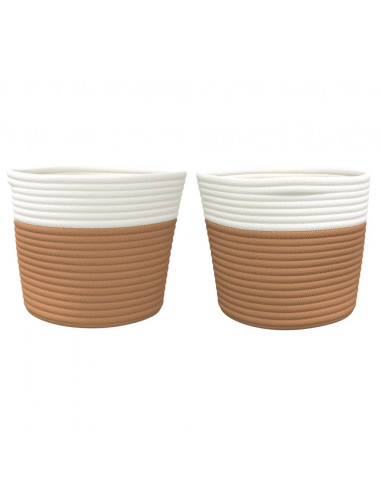Cestini Portaoggetti 2pz Marrone e Bianco Ø24x18 cm in Cotone