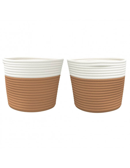 Cestini Portaoggetti 2pz Marrone e Bianco Ø24x18 cm in Cotone