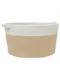 Cestino Portaoggetti Beige e Bianco Ø40x25 cm in Cotone 2