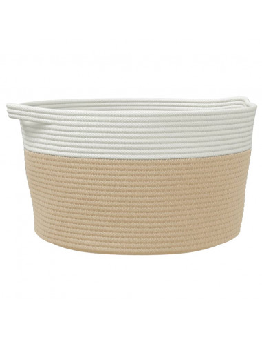 Cestino Portaoggetti Beige e Bianco Ø40x25 cm in Cotone
