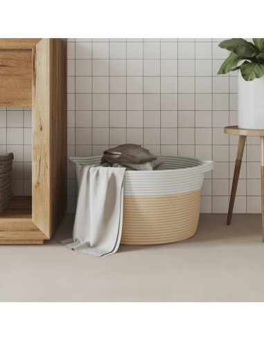 Cestino Portaoggetti Beige e Bianco Ø40x25 cm in Cotone
