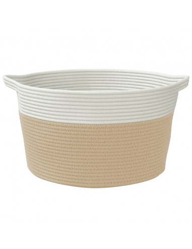 Cestino Portaoggetti Beige e Bianco Ø40x25 cm in Cotone