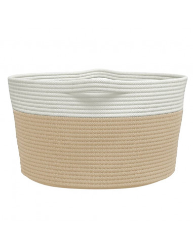 Cestino Portaoggetti Beige e Bianco Ø40x25 cm in Cotone
