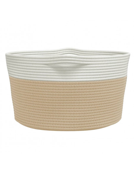 Cestino Portaoggetti Beige e Bianco Ø40x25 cm in Cotone
