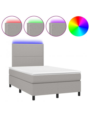 Letto a Molle Materasso e LED Grigio Chiaro 120x200 cm Tessuto