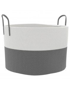 Cestino Portaoggetti Grigio e Bianco Ø51x33 cm in Cotone 2