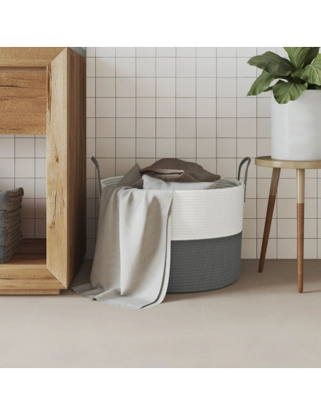Cestino Portaoggetti Grigio e Bianco Ø51x33 cm in Cotone