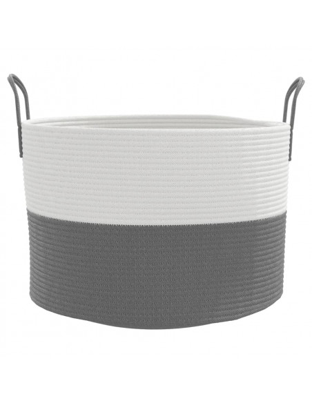 Cestino Portaoggetti Grigio e Bianco Ø51x33 cm in Cotone