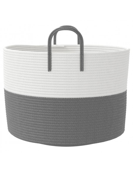Cestino Portaoggetti Grigio e Bianco Ø51x33 cm in Cotone