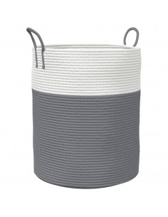 Cestino Portaoggetti Grigio e Bianco Ø38x46 cm in Cotone 2
