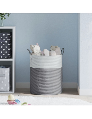 Cestino Portaoggetti Grigio e Bianco Ø38x46 cm in Cotone