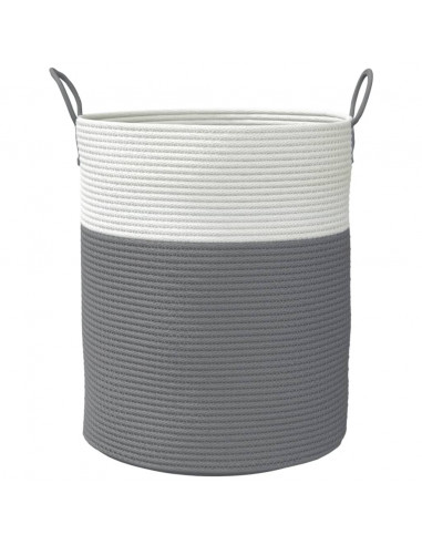 Cestino Portaoggetti Grigio e Bianco Ø38x46 cm in Cotone