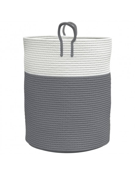 Cestino Portaoggetti Grigio e Bianco Ø38x46 cm in Cotone