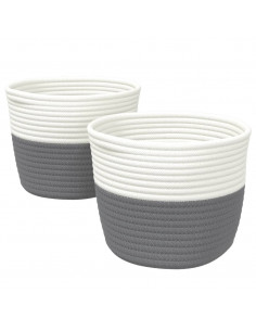 Cestini Portaoggetti 2pz Grigio e Bianco Ø24x18 cm in Cotone 2