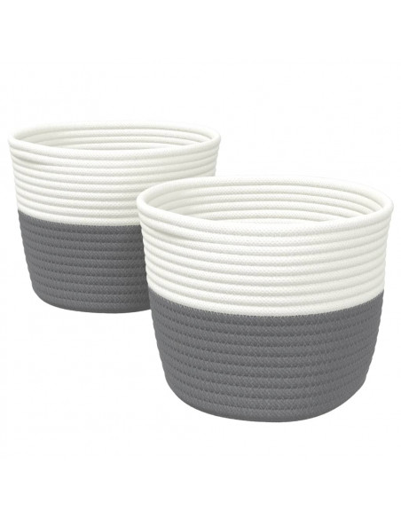 Cestini Portaoggetti 2pz Grigio e Bianco Ø24x18 cm in Cotone