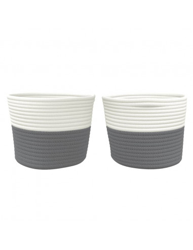Cestini Portaoggetti 2pz Grigio e Bianco Ø24x18 cm in Cotone