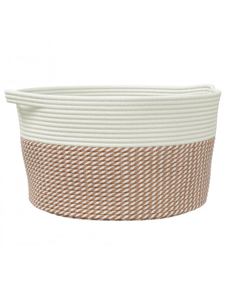 Cestino Portaoggetti Marrone e Bianco Ø40x25 cm in Cotone