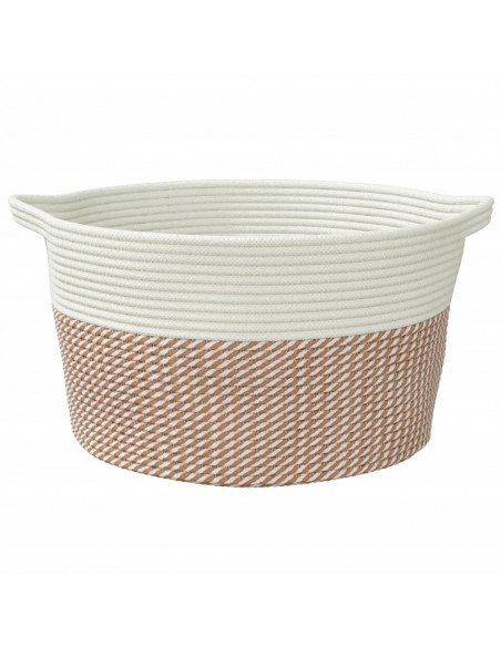 Cestino Portaoggetti Marrone e Bianco Ø40x25 cm in Cotone