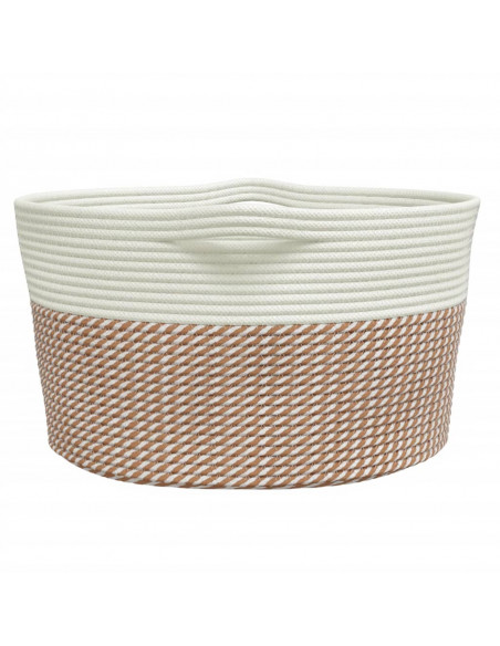 Cestino Portaoggetti Marrone e Bianco Ø40x25 cm in Cotone