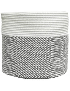 Cestino Portaoggetti Grigio e Bianco Ø40x35 cm in Cotone 2