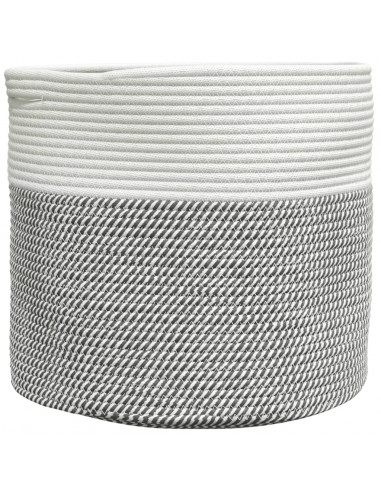 Cestino Portaoggetti Grigio e Bianco Ø40x35 cm in Cotone