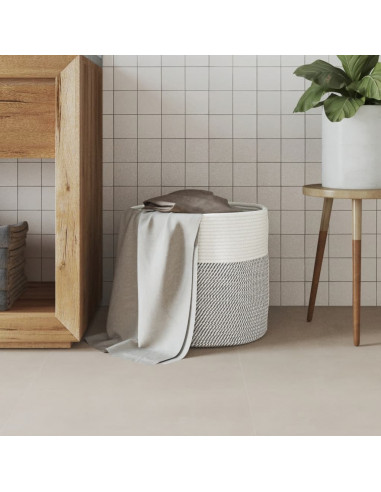 Cestino Portaoggetti Grigio e Bianco Ø40x35 cm in Cotone