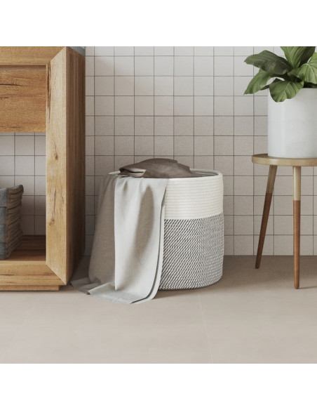 Cestino Portaoggetti Grigio e Bianco Ø40x35 cm in Cotone