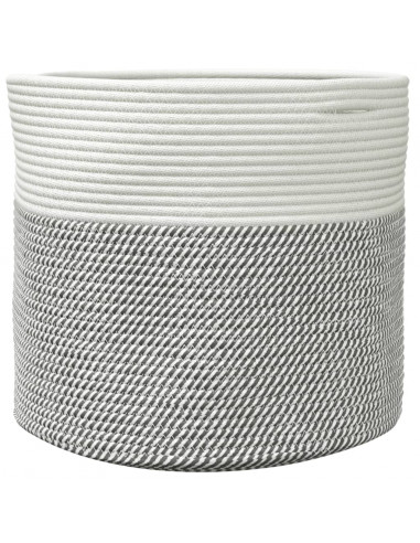 Cestino Portaoggetti Grigio e Bianco Ø40x35 cm in Cotone