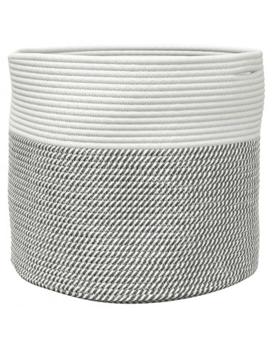 Cestino Portaoggetti Grigio e Bianco Ø40x35 cm in Cotone