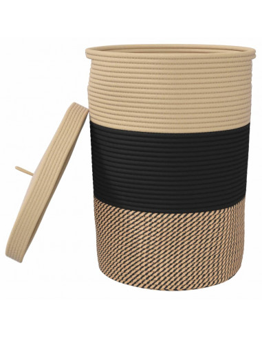 Cestino Portaoggetti con Coperchio Nero e Beige Ø37x50cm Cotone
