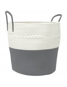 Cestino Portaoggetti Grigio e Bianco Ø43x38 cm in Cotone 2
