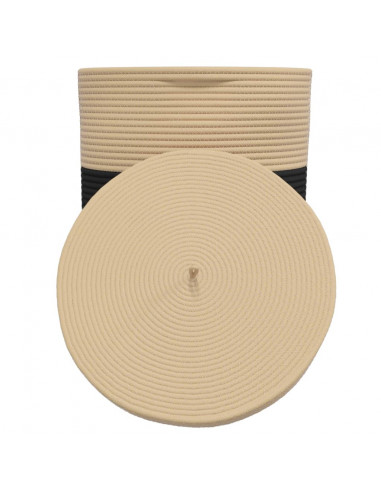 Cestino Portaoggetti con Coperchio Nero e Beige Ø37x50cm Cotone