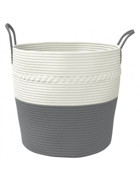Cestino Portaoggetti Grigio e Bianco Ø43x38 cm in Cotone