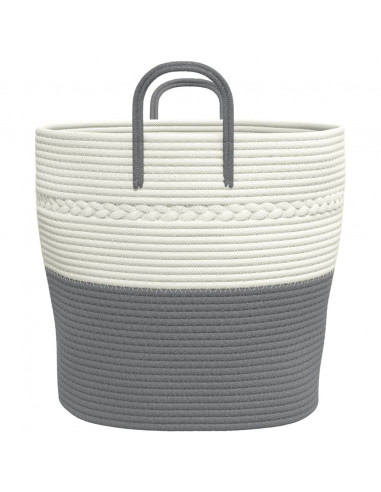 Cestino Portaoggetti Grigio e Bianco Ø43x38 cm in Cotone