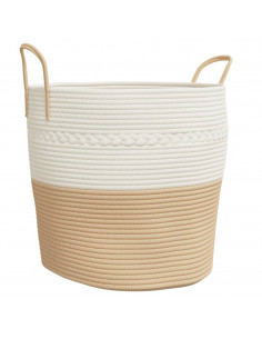 Cestino Portaoggetti Beige e Bianco Ø43x38 cm in Cotone 2