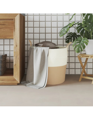 Cestino Portaoggetti Beige e Bianco Ø43x38 cm in Cotone