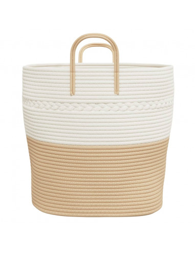 Cestino Portaoggetti Beige e Bianco Ø43x38 cm in Cotone