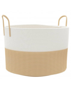 Cestino Portaoggetti Beige e Bianco Ø51x33 cm in Cotone 2