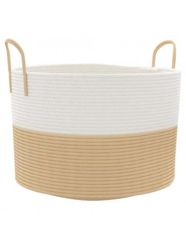 Cestino Portaoggetti Beige e Bianco Ø51x33 cm in Cotone