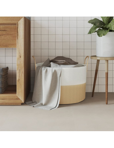 Cestino Portaoggetti Beige e Bianco Ø51x33 cm in Cotone