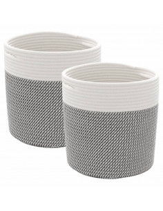 Cestini Portaoggetti 2pz Grigio e Bianco Ø28x28 cm in Cotone 2