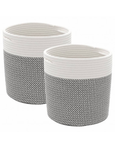 Cestini Portaoggetti 2pz Grigio e Bianco Ø28x28 cm in Cotone