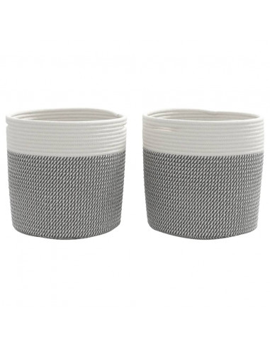 Cestini Portaoggetti 2pz Grigio e Bianco Ø28x28 cm in Cotone