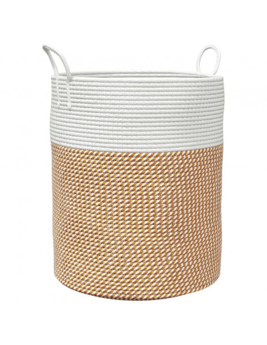 Cestino Portaoggetti Marrone e Bianco Ø38x46 cm in Cotone