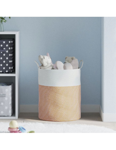 Cestino Portaoggetti Marrone e Bianco Ø38x46 cm in Cotone