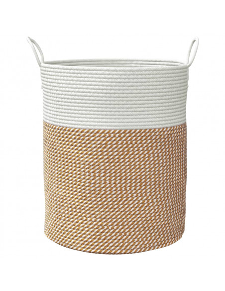 Cestino Portaoggetti Marrone e Bianco Ø38x46 cm in Cotone