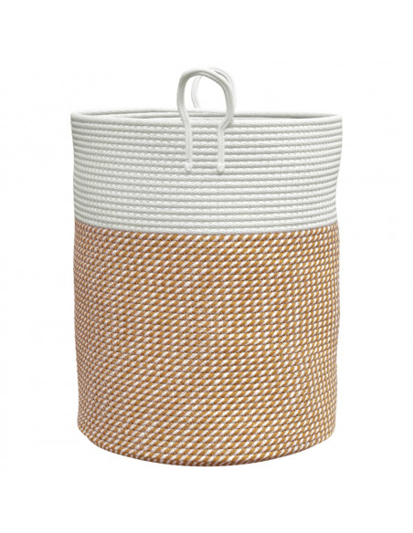 Cestino Portaoggetti Marrone e Bianco Ø38x46 cm in Cotone