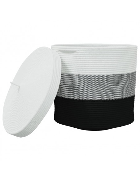 Cestino Portaoggetti con Coperchio Bianco Nero Ø40x35cm Cotone